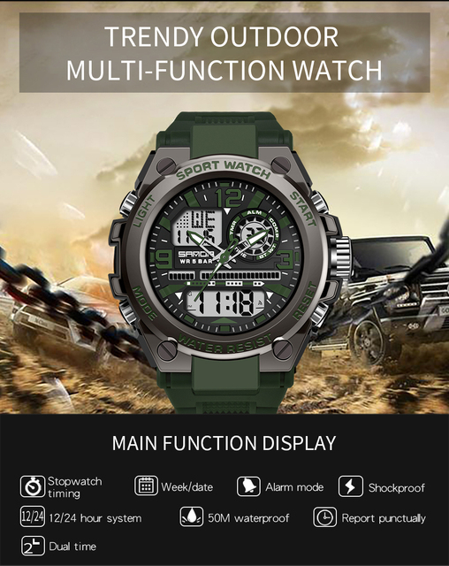 Męski zegarek cyfrowy SANDA G Style Shock - wojskowy, podwójny wyświetlacz, wodoodporny - Wianko - 5