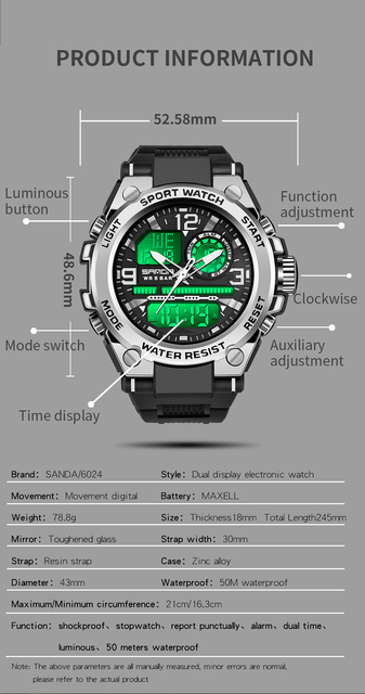 Męski zegarek cyfrowy SANDA G Style Shock - wojskowy, podwójny wyświetlacz, wodoodporny - Wianko - 7