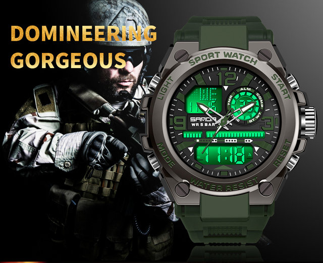 Męski zegarek cyfrowy SANDA G Style Shock - wojskowy, podwójny wyświetlacz, wodoodporny - Wianko - 3