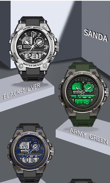 Męski zegarek cyfrowy SANDA G Style Shock - wojskowy, podwójny wyświetlacz, wodoodporny - Wianko - 21