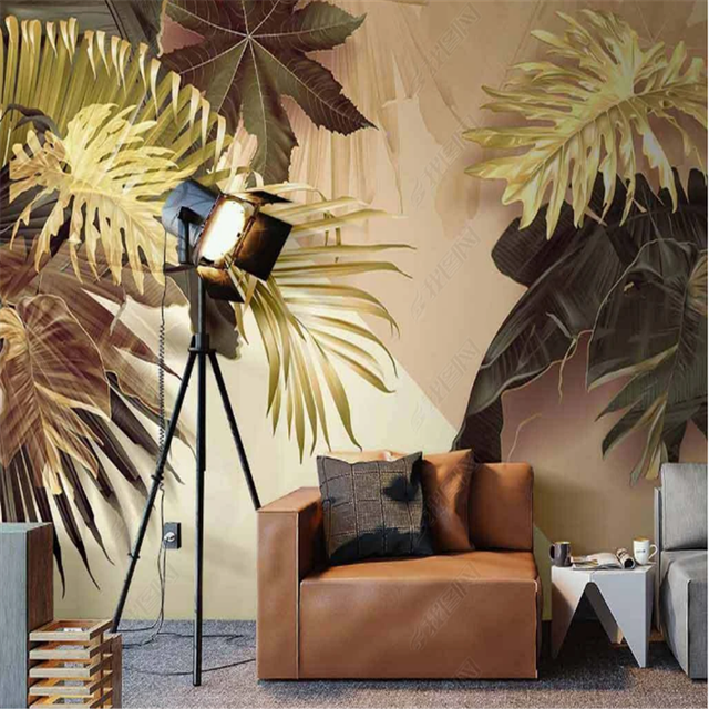 Nordic Tropical tapety czarne z złotymi liśćmi do salonu 3D tapety tło Mural dekoracja wnętrz TV Sofa - Wianko - 1