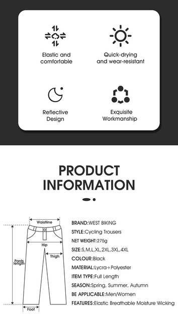Męskie spodnie rowerowe WEST BIKING - lekkie, wygodne, odblaskowe i letnie - Wianko - 3