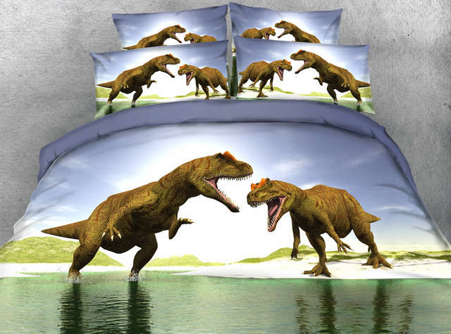 Zestaw pościeli Goldeny Dinosaur Land 3 części - zachód słońca na plaży - 3D HD cyfrowy dla dzieci - chłopcy - łóżko-zestaw - Wianko - 2