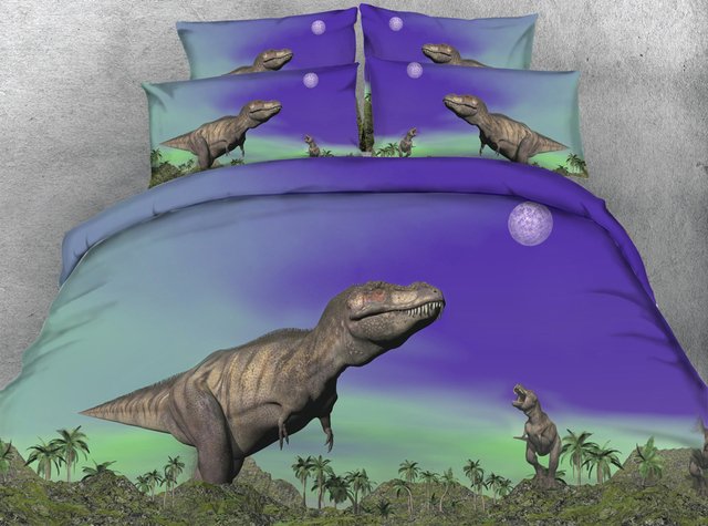 Zestaw pościeli Goldeny Dinosaur Land 3 części - zachód słońca na plaży - 3D HD cyfrowy dla dzieci - chłopcy - łóżko-zestaw - Wianko - 3