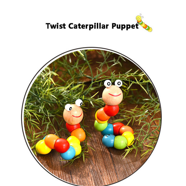 Klocek edukacyjny z drewnianymi zabawkami Montessori dla dzieci - Kolorowa Caterpillar Puppet - Wianko - 5