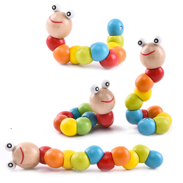 Klocek edukacyjny z drewnianymi zabawkami Montessori dla dzieci - Kolorowa Caterpillar Puppet - Wianko - 3