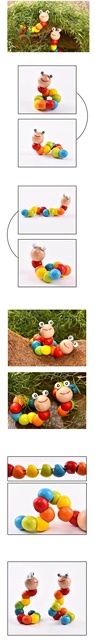 Klocek edukacyjny z drewnianymi zabawkami Montessori dla dzieci - Kolorowa Caterpillar Puppet - Wianko - 7