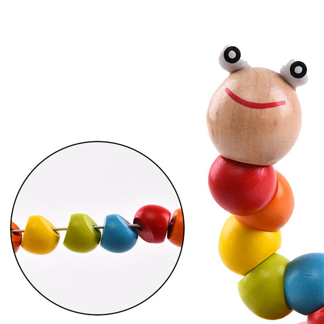 Klocek edukacyjny z drewnianymi zabawkami Montessori dla dzieci - Kolorowa Caterpillar Puppet - Wianko - 4