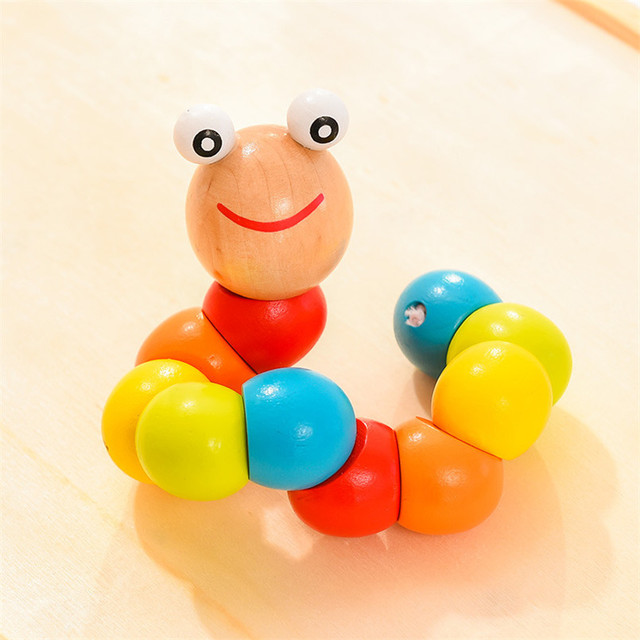 Klocek edukacyjny z drewnianymi zabawkami Montessori dla dzieci - Kolorowa Caterpillar Puppet - Wianko - 9