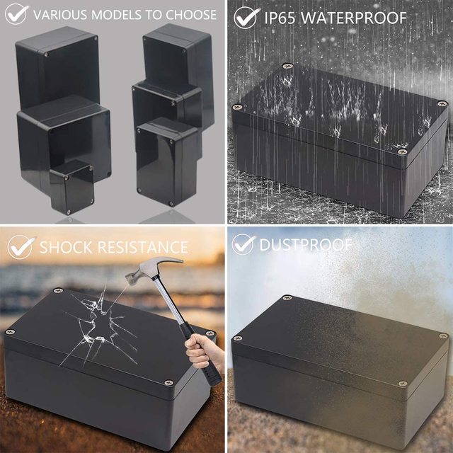 Czarne pudełko projektowe ABS IP65 wodoodporne, 2 sztuki, do skrzynki złączki, DIY Power Instrument Cas - Wianko - 7