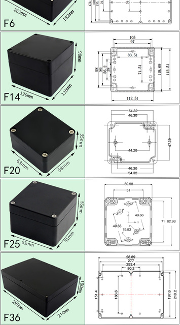 Czarne pudełko projektowe ABS IP65 wodoodporne, 2 sztuki, do skrzynki złączki, DIY Power Instrument Cas - Wianko - 2