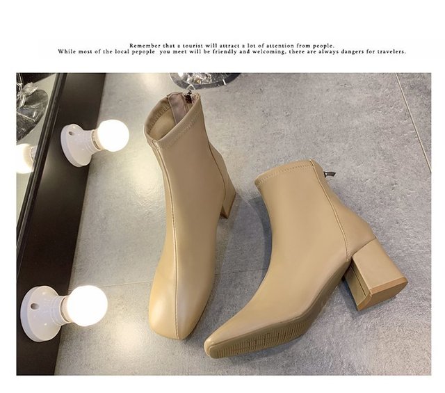 Aphixta 2021 Nowe jesienne skarpety z kwadratowym, 6 cm obcasem dla kobiet, z tylnym zamkiem błyskawicznym, casualowe, modne buty oficjalne z przodu - skórzane - Wianko - 17