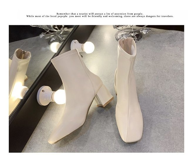 Aphixta 2021 Nowe jesienne skarpety z kwadratowym, 6 cm obcasem dla kobiet, z tylnym zamkiem błyskawicznym, casualowe, modne buty oficjalne z przodu - skórzane - Wianko - 15