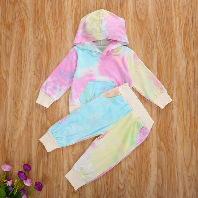 Zestaw ubranek Ma & Baby 6M-4Y dla dziewczynek – letnie stylizacje: długie rękawy i kaptur, spodnie, stroje w kolorze Tie Dye - Wianko - 2