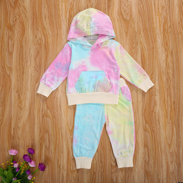 Zestaw ubranek Ma & Baby 6M-4Y dla dziewczynek – letnie stylizacje: długie rękawy i kaptur, spodnie, stroje w kolorze Tie Dye - Wianko - 3