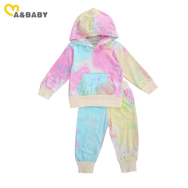 Zestaw ubranek Ma & Baby 6M-4Y dla dziewczynek – letnie stylizacje: długie rękawy i kaptur, spodnie, stroje w kolorze Tie Dye - Wianko - 1