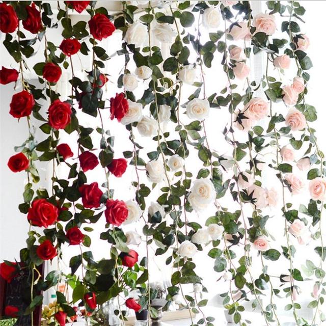 Róża winorośl sztuczna jedwabna 180cm - wysokiej jakości dekoracja na wesele, do domu i na ścianę - Wianko - 14