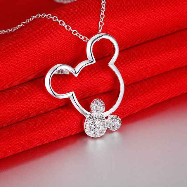 Srebrny naszyjnik Mickey z cyrkoniami - moda dla kobiety, biżuteria ślubna i prezent urodzinowy - Wianko - 3