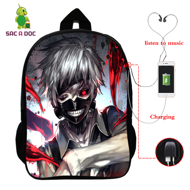Plecak na laptopa Tokyo Ghoul Anime z wielofunkcyjnym ładowaniem USB i wtyczką słuchawkową dla nastolatków - Wianko - 11