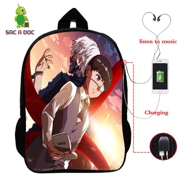 Plecak na laptopa Tokyo Ghoul Anime z wielofunkcyjnym ładowaniem USB i wtyczką słuchawkową dla nastolatków - Wianko - 45