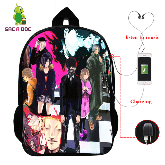 Plecak na laptopa Tokyo Ghoul Anime z wielofunkcyjnym ładowaniem USB i wtyczką słuchawkową dla nastolatków - Wianko - 15