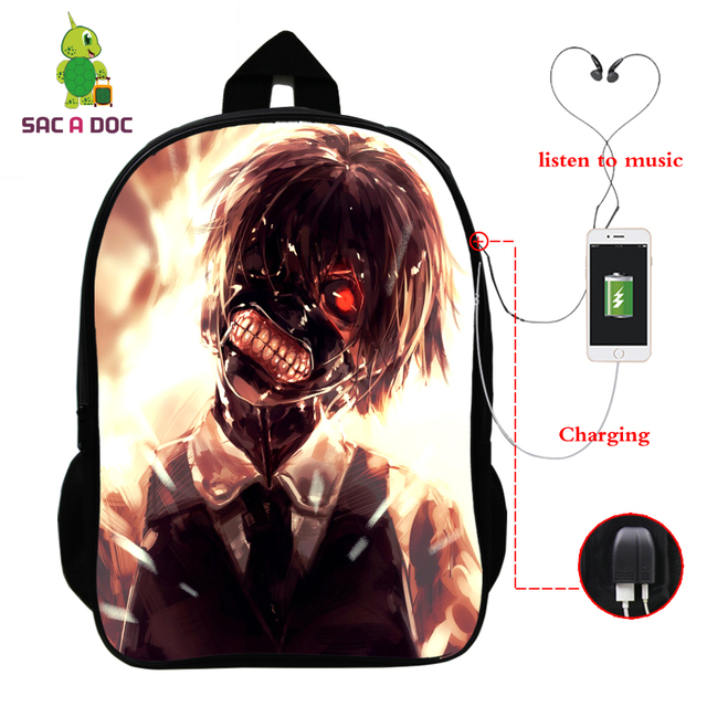Plecak na laptopa Tokyo Ghoul Anime z wielofunkcyjnym ładowaniem USB i wtyczką słuchawkową dla nastolatków - Wianko - 9