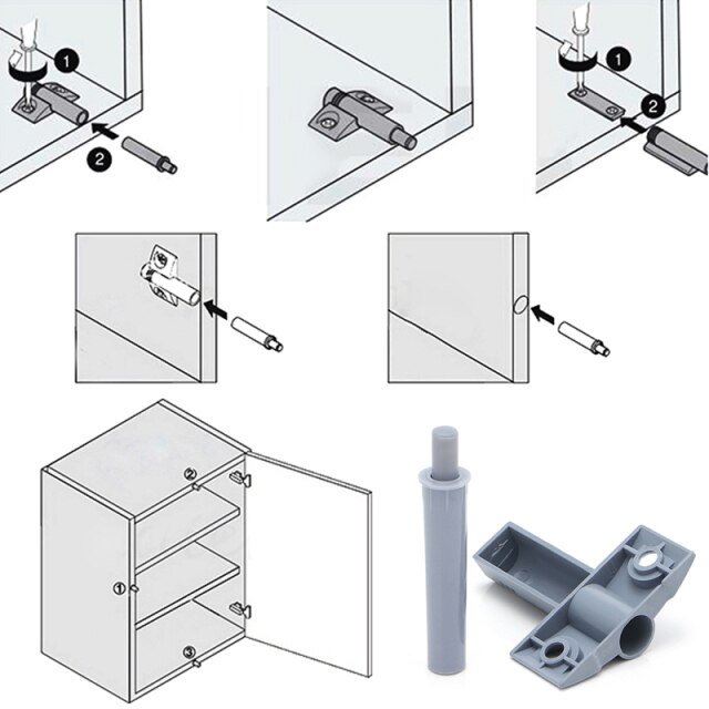 Zawiasy do szafek - zestaw 10 szt. drzwi do szafki kuchennej, łagodne i ciche zamknięcia, bufory tłumika + śruby RXJB - Wianko - 6
