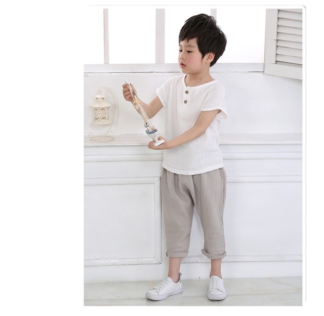Zestaw ubrań dla chłopców 1-7 lat: pościel plisowana na co dzień, koszule, spodnie w paski (2 sztuki) - Wianko - 4