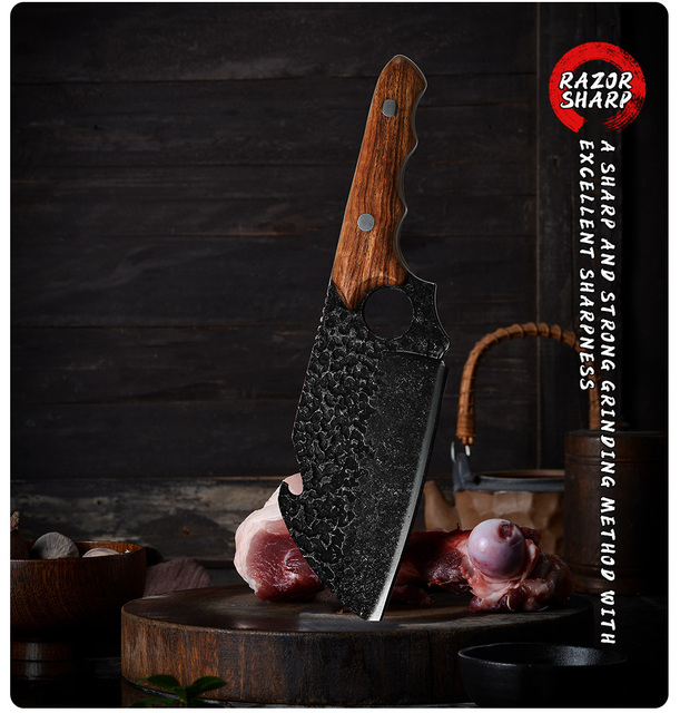 Profesjonalny nóż kuchenny Grand Sharp Handcrafted z pełnym Tang, ostrze z palisandrowym uchwytem - idealny dla kucharzy i rzeźników - Wianko - 12