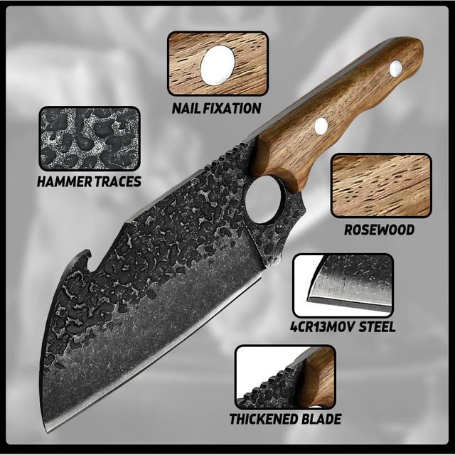 Profesjonalny nóż kuchenny Grand Sharp Handcrafted z pełnym Tang, ostrze z palisandrowym uchwytem - idealny dla kucharzy i rzeźników - Wianko - 7