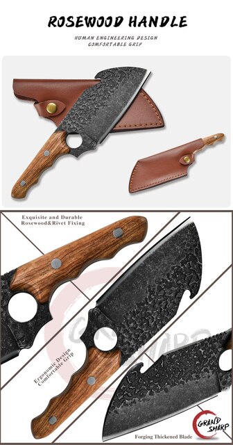 Profesjonalny nóż kuchenny Grand Sharp Handcrafted z pełnym Tang, ostrze z palisandrowym uchwytem - idealny dla kucharzy i rzeźników - Wianko - 5