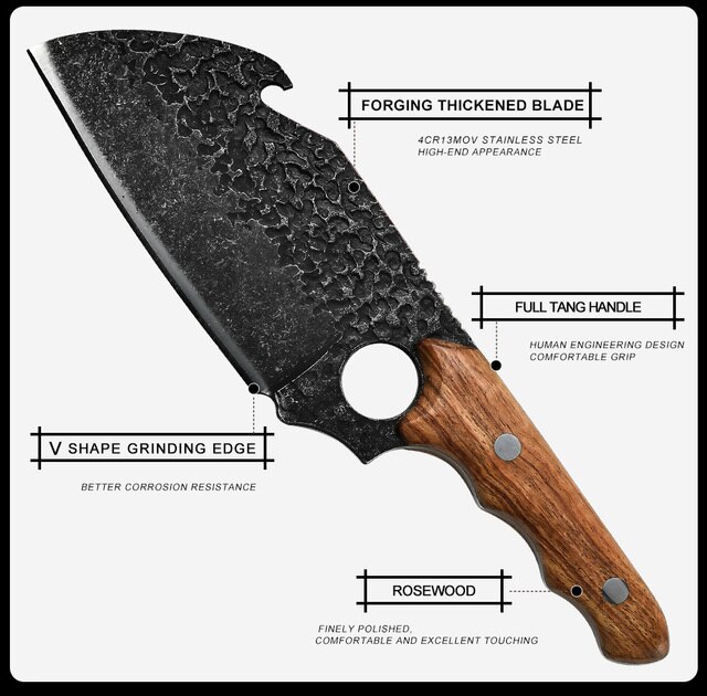 Profesjonalny nóż kuchenny Grand Sharp Handcrafted z pełnym Tang, ostrze z palisandrowym uchwytem - idealny dla kucharzy i rzeźników - Wianko - 8