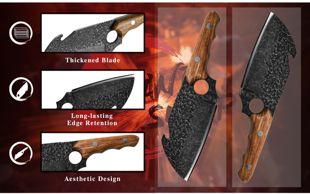 Profesjonalny nóż kuchenny Grand Sharp Handcrafted z pełnym Tang, ostrze z palisandrowym uchwytem - idealny dla kucharzy i rzeźników - Wianko - 3