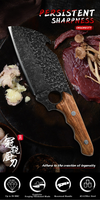 Profesjonalny nóż kuchenny Grand Sharp Handcrafted z pełnym Tang, ostrze z palisandrowym uchwytem - idealny dla kucharzy i rzeźników - Wianko - 1