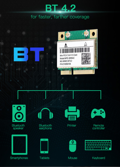 Karta sieciowa Intel 8265HMW Mini PCI-E - 1200 mb/s, dwuzakresowa 802.11ac z Bluetooth 4.2 - 2.4G/5GHz - Wianko - 4