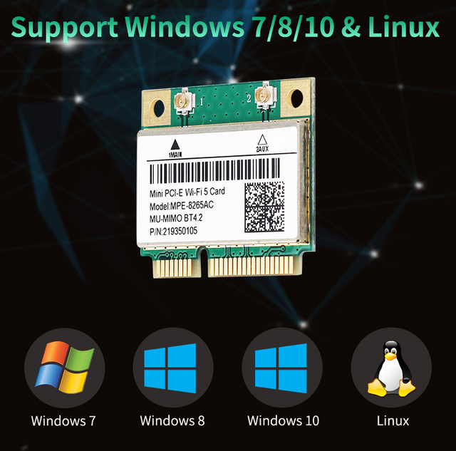 Karta sieciowa Intel 8265HMW Mini PCI-E - 1200 mb/s, dwuzakresowa 802.11ac z Bluetooth 4.2 - 2.4G/5GHz - Wianko - 6