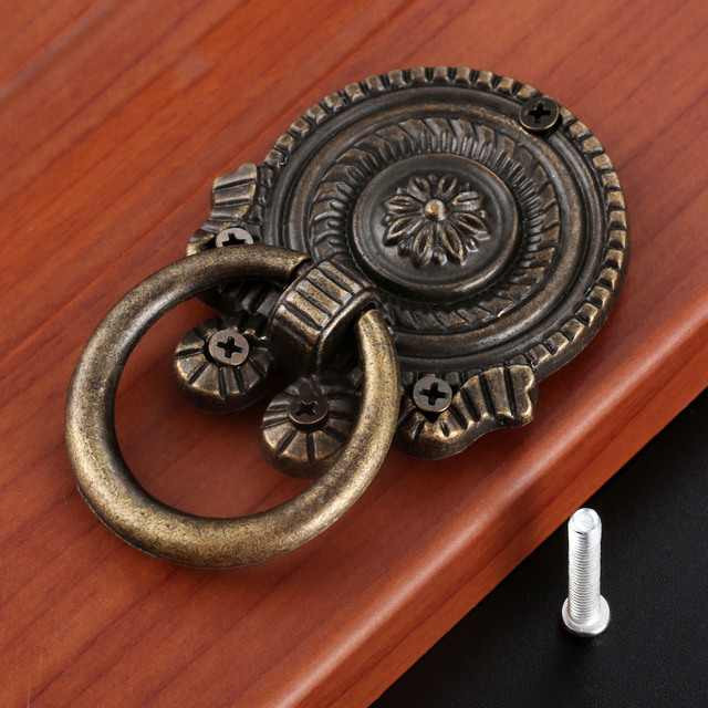 Brązowy uchwyt do szafki w stylu antycznym z kokardką, pierścionkowy, 65*50mm - Wianko - 8