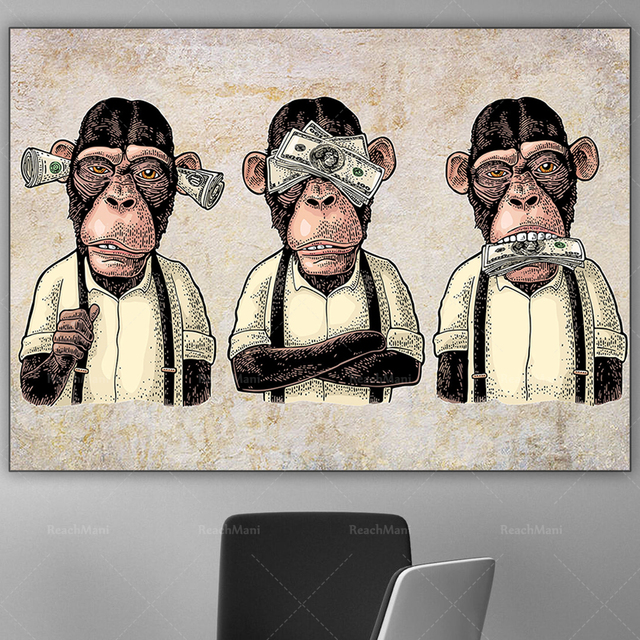 Malarstwo Trzy Mądre Małpy Wall Art, 3 Panelowe Śmieszne Małpy Street Art i Graffiti Plakat - Wianko - 2
