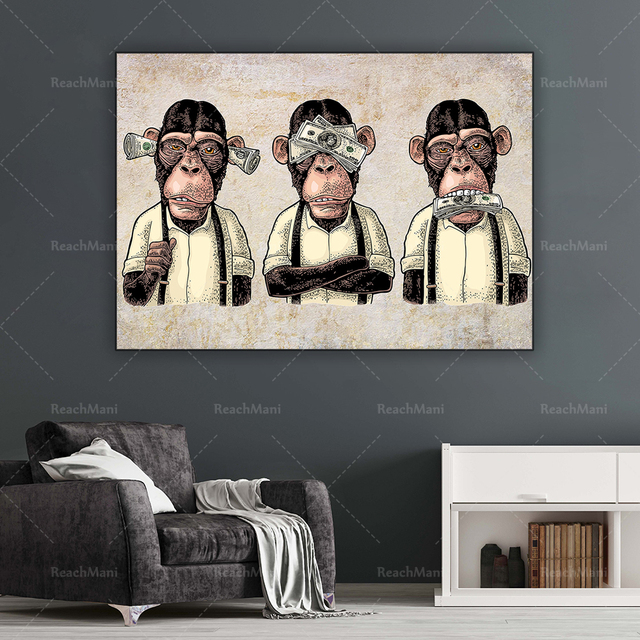 Malarstwo Trzy Mądre Małpy Wall Art, 3 Panelowe Śmieszne Małpy Street Art i Graffiti Plakat - Wianko - 3