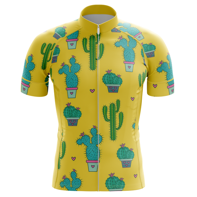 Męska koszulka kolarska 2021 z krótkim rękawem, żółty wzór kaktusa, Quick Dry, TYZ553-01 - Wianko - 4