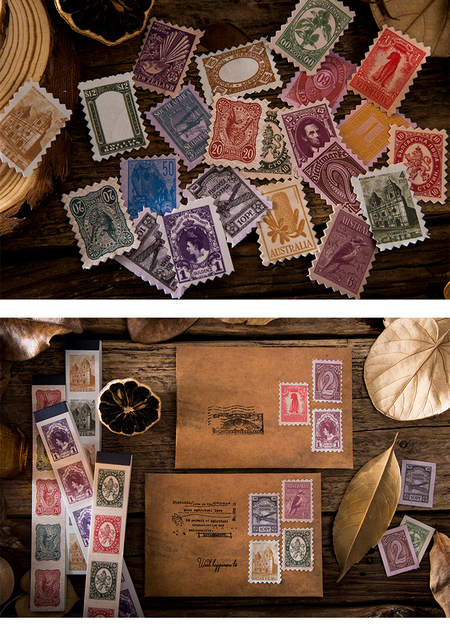 Naklejki dekoracyjne Retro z jesiennej podróży - kolekcja znaczków - Wianko - 8