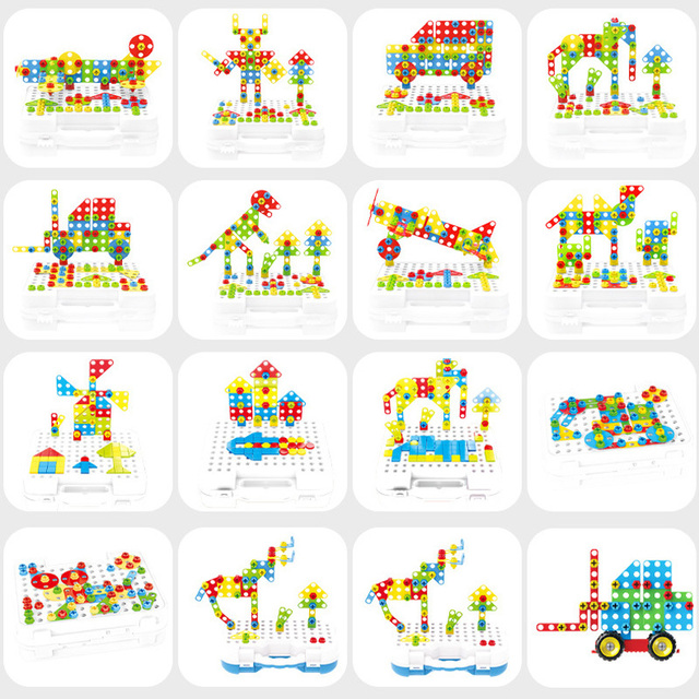 Kreatywna mozaika Puzzle 3D - zabawki do skręcania dla dzieci, zestaw elektryczny do wiercenia, cegły budowlane DIY - Wianko - 6