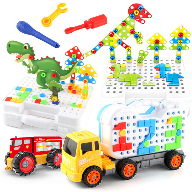 Kreatywna mozaika Puzzle 3D - zabawki do skręcania dla dzieci, zestaw elektryczny do wiercenia, cegły budowlane DIY - Wianko - 1