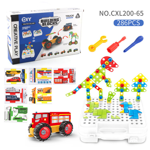 Kreatywna mozaika Puzzle 3D - zabawki do skręcania dla dzieci, zestaw elektryczny do wiercenia, cegły budowlane DIY - Wianko - 8