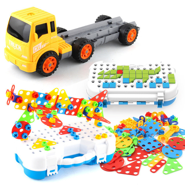 Kreatywna mozaika Puzzle 3D - zabawki do skręcania dla dzieci, zestaw elektryczny do wiercenia, cegły budowlane DIY - Wianko - 13