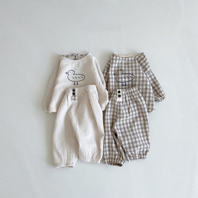 Zestaw ubrań dla niemowląt dziewczynki i chłopca, wzór z kreskówkowym motywem, wiosna-jesień, długie rękawy, bluzka + spodnie z jednolitej bawełny (2 sztuki) - Wianko - 6