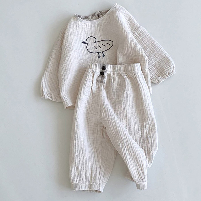 Zestaw ubrań dla niemowląt dziewczynki i chłopca, wzór z kreskówkowym motywem, wiosna-jesień, długie rękawy, bluzka + spodnie z jednolitej bawełny (2 sztuki) - Wianko - 3
