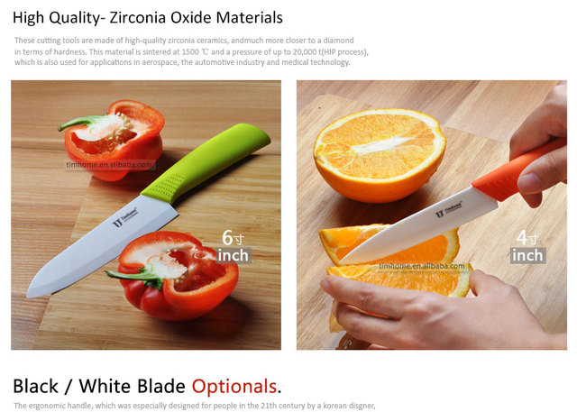 Ceramiczny nóż kuchenny Timhome Paring z ostrzem 3, 4, 5 i 6 i kolorowym uchwytem ABS + TPR - Wianko - 2