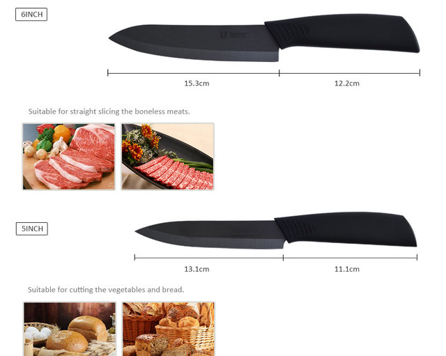 Ceramiczny nóż kuchenny Timhome Paring z ostrzem 3, 4, 5 i 6 i kolorowym uchwytem ABS + TPR - Wianko - 4