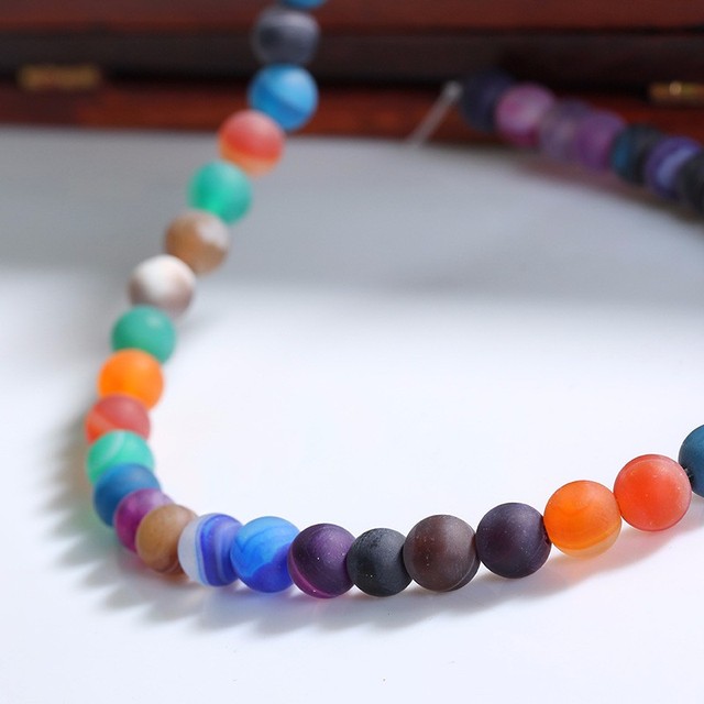Koraliki matowe Sardony Agata Onyx, okrągłe 4-12 mm, kolorowy pasek, luźne do tworzenia biżuterii bransoletka - Wianko - 5